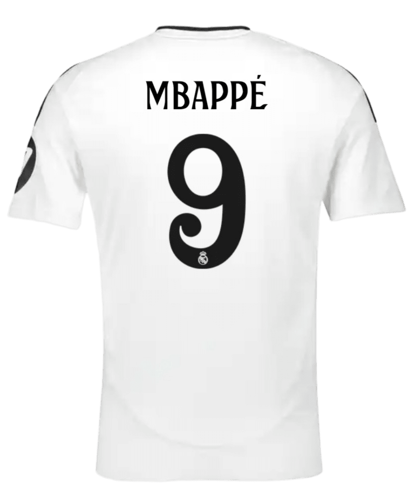 Kylian Mbappe 9 Real Madrid Adults Home Jersey 2024 25 La Liga or Champions League Badge