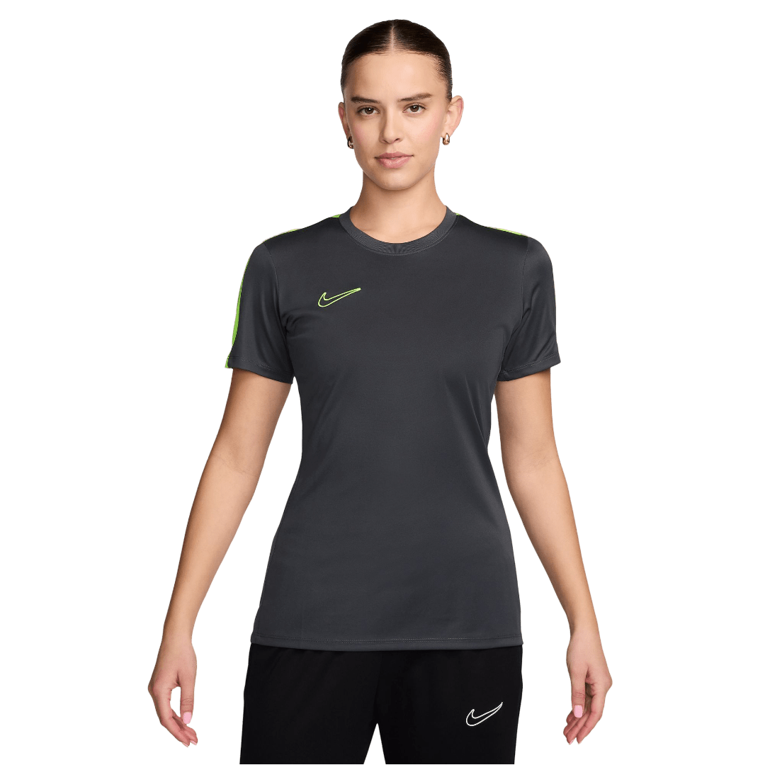 Nike Academy Dri FIT Women s Short Sleeve Football Top Grey Yellow SPT Football Free Shipping Australia wide