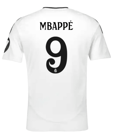 Kylian Mbappe #9 Real Madrid Adults Home Jersey - 2024/25 - La Liga or Champions League Badge