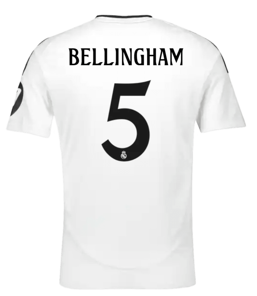 Jude Bellingham #5 Real Madrid Adults Home Jersey - 2024/25 - La Liga or Champions League Badge