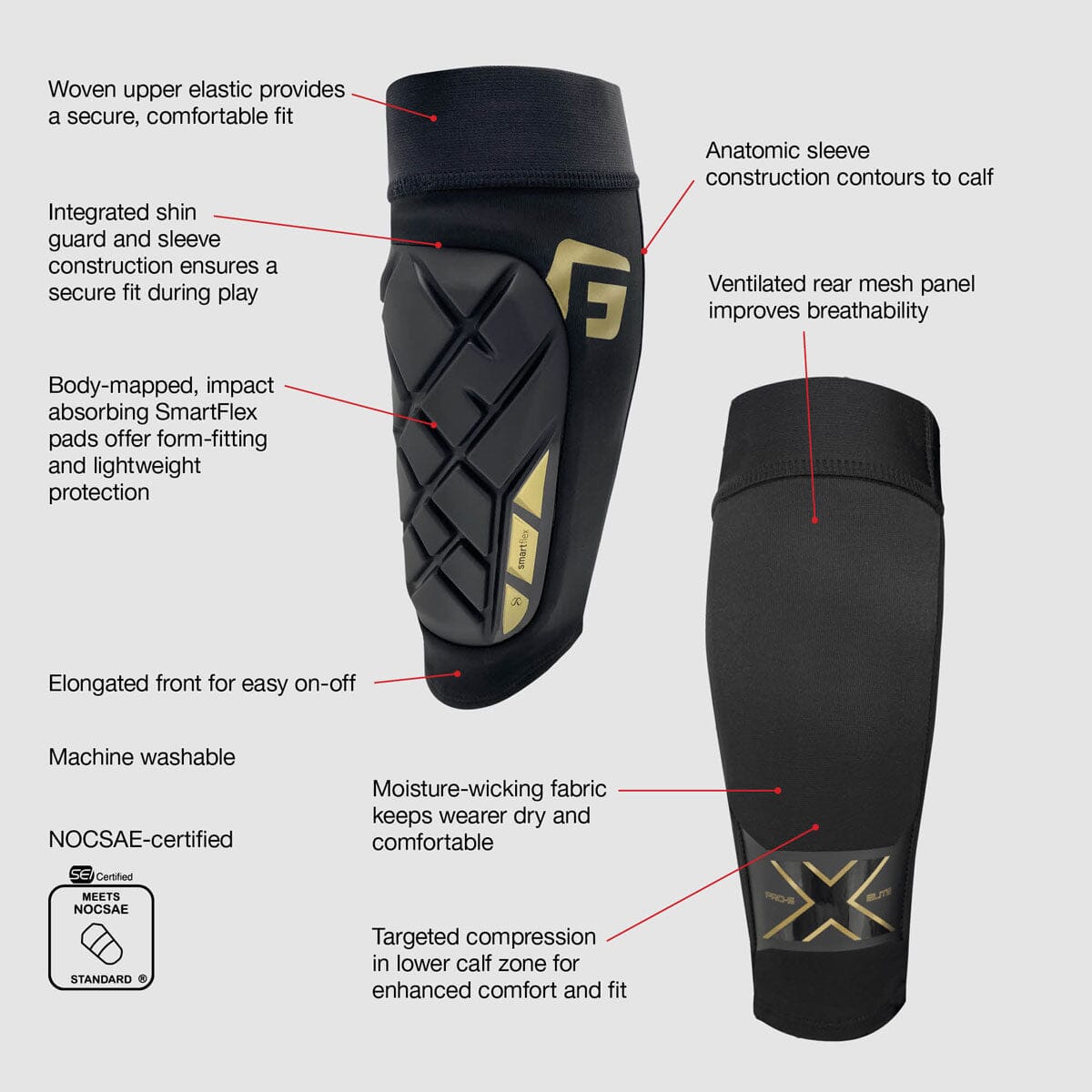 G-Form Pro-S Elite X Shinguards - Black/Rose Gold