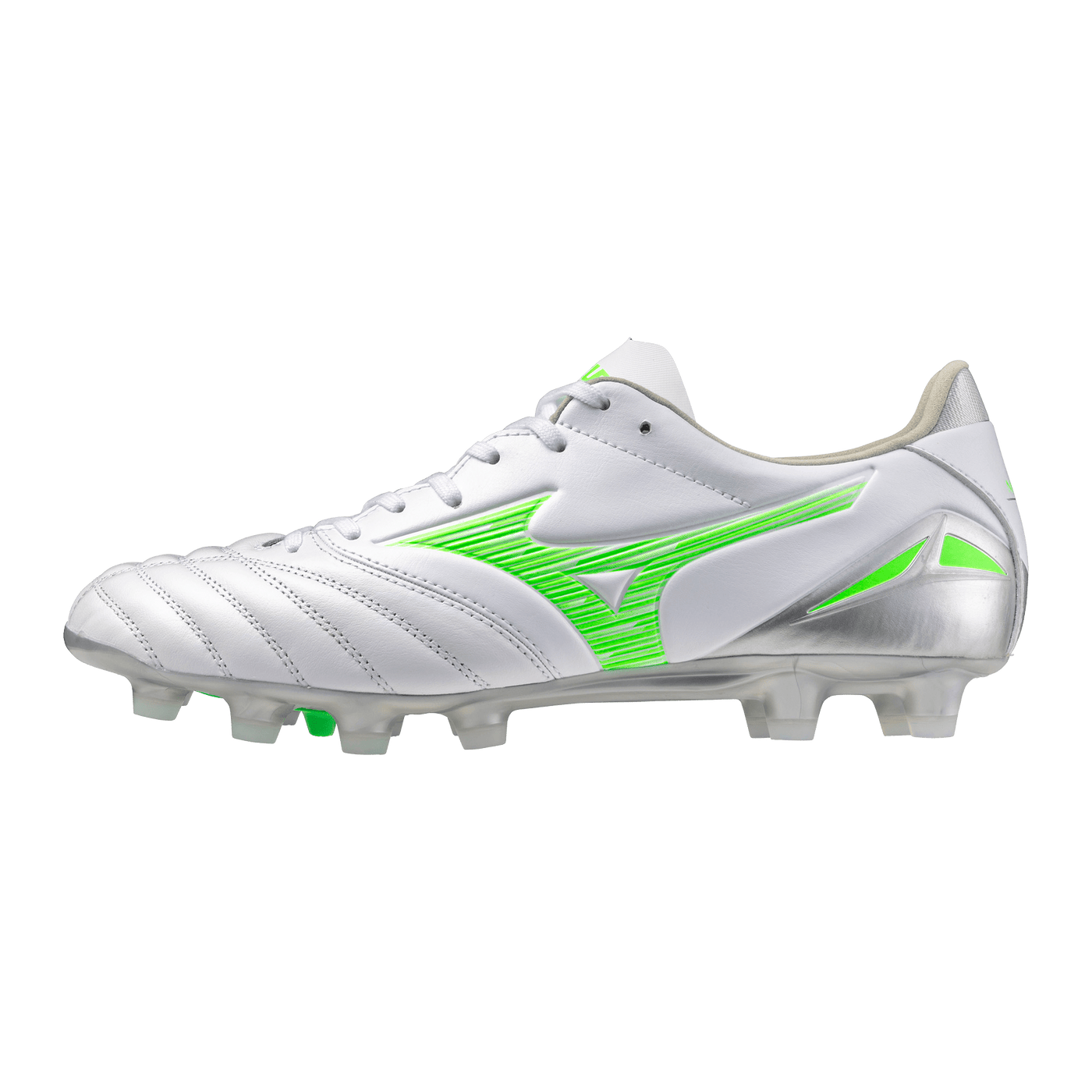 Mizuno Morelia Neo IV Pro FG Senior Football Boot - White/Green Gecko