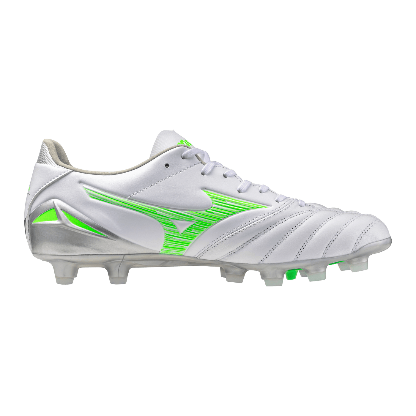 Mizuno Morelia Neo IV Pro FG Senior Football Boot - White/Green Gecko