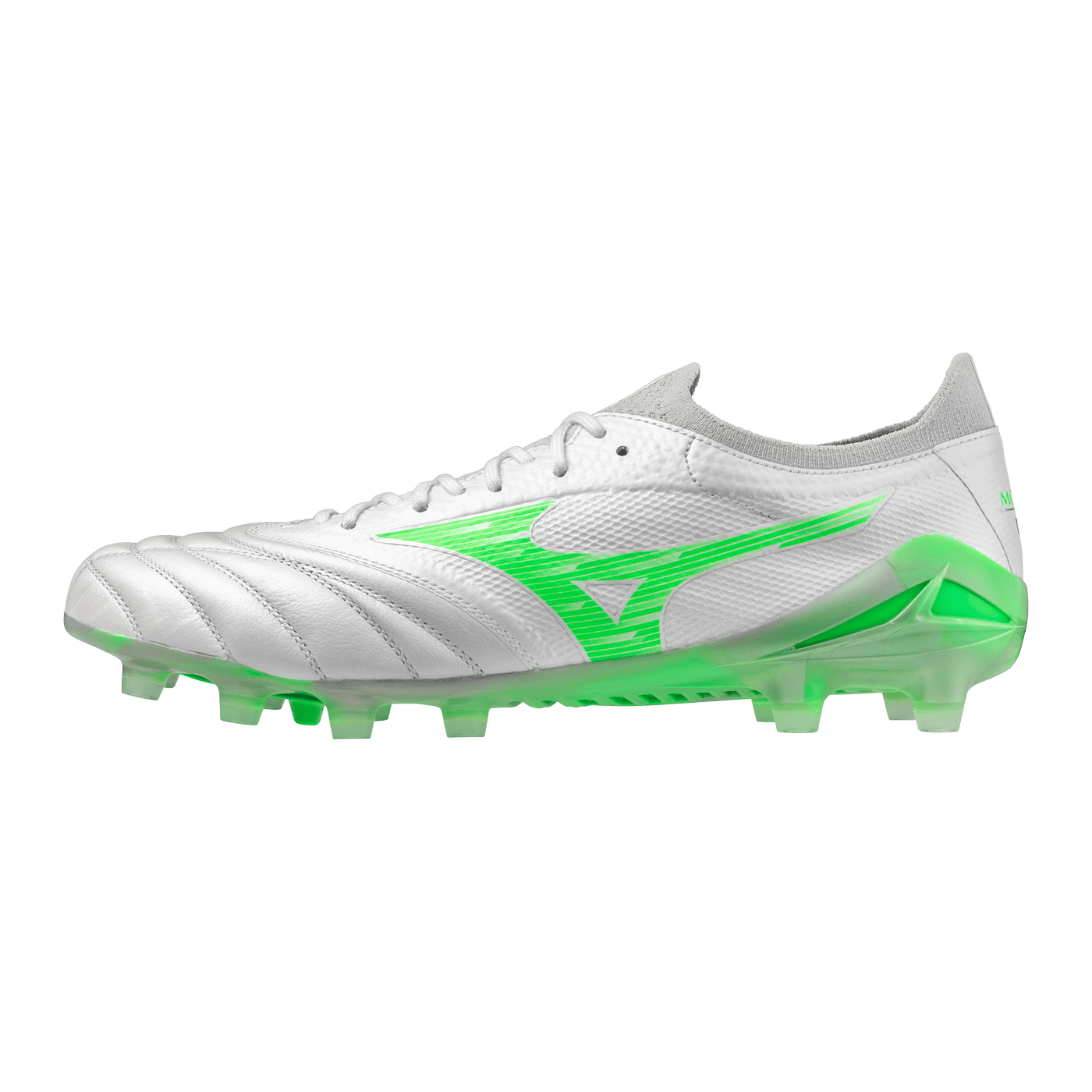 Mizuno Morelia Neo IV Beta Elite FG Senior Football Boot - White/Green Gecko