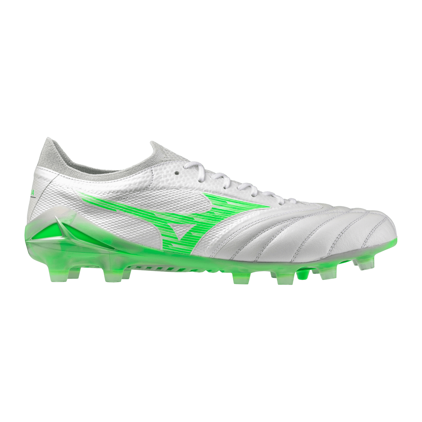 Mizuno Morelia Neo IV Beta Elite FG Senior Football Boot - White/Green Gecko